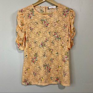 Elodie Women’s Floral Lace Short Sleeve Blouse Orange Size Large NWT